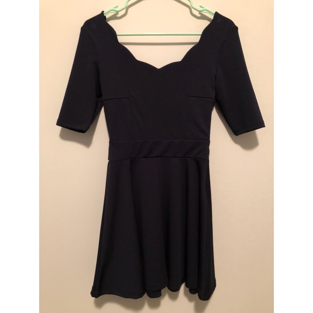 Navy Scallop Neck Dress